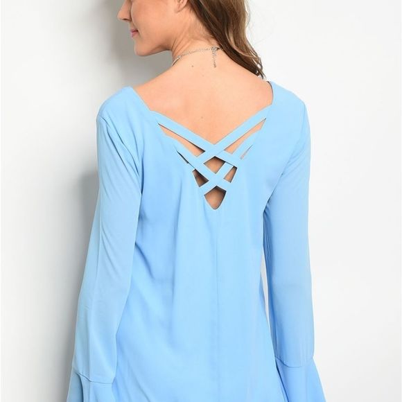 Blue Long Bell Sleeve Dress - Picture 4 of 7